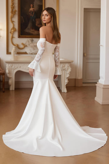 Robe de mariée sirène ivoire extensible à épaules dénudées